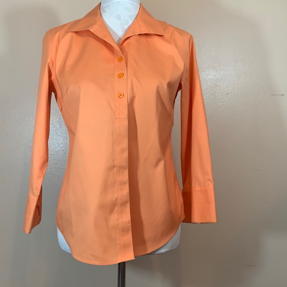 Chico’s No-Iron 100% Cotton Tangerine 3/4 Sleeve Button Down